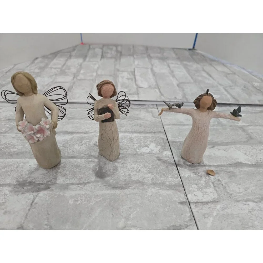 Lot of 3 Demdaco Willow Tree Angel Of Spring Angel of Learning, Happiness Broken